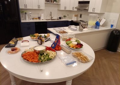 Party trays spread out in the demo kitchen